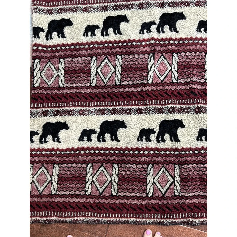 Woolrich Bear Aztec West Southwestern Sherpa Throw Blanket Lodge Cabin 60x50